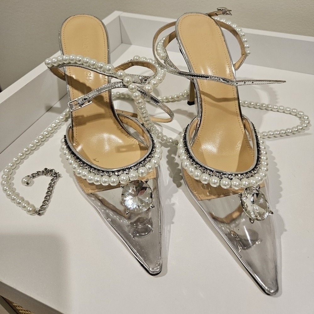 Mach & Mach Diamond of Elizabeth Imitation Pearl Pointed Pump SILVER Size 8.5 - Picture 10 of 14